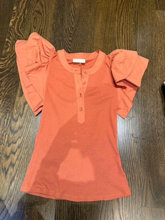 Ulla Johnson Tops - Ulla Johnson Coral Ruffled Sleeve Ribbed Knit Top